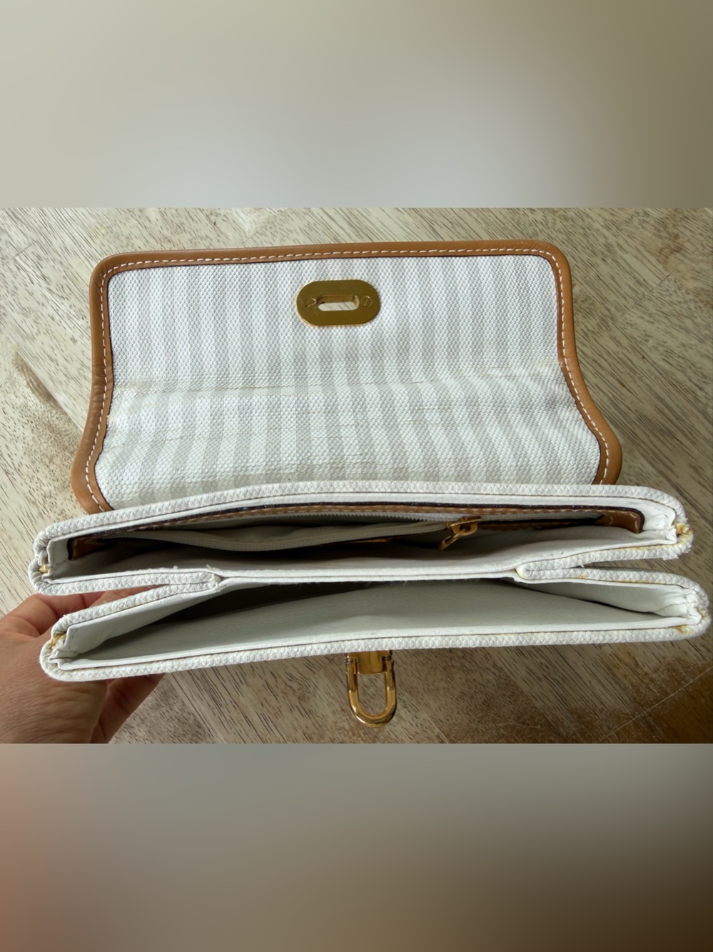 Vintage Fendi Cream and Tan Striped Canvas Top-Handle Satchel - Picture 4 of 4